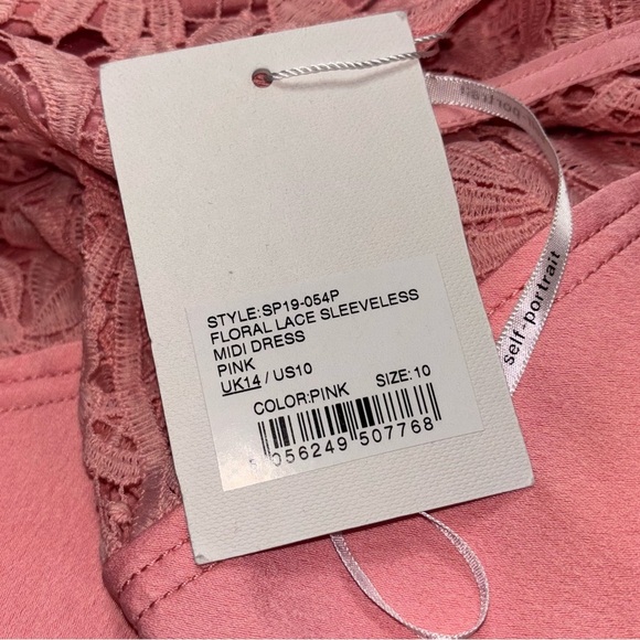 NWT SELF-PORTRAIT Floral Lace Sleeveless Midi Dress In Pink size 10 - Picture 8 of 10